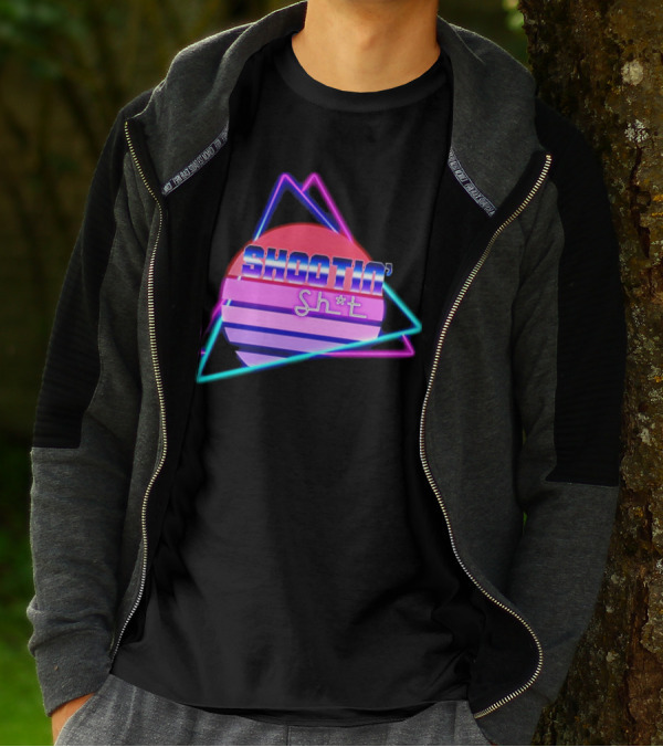 Shootin’ Sh*t Neon Retro 80's Style Triangles And Sunset Stripes T-Shirt