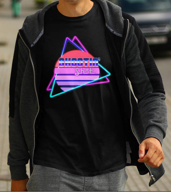 Shootin’ Sh*t Neon Retro 80's Style Triangles And Sunset Stripes T-Shirt