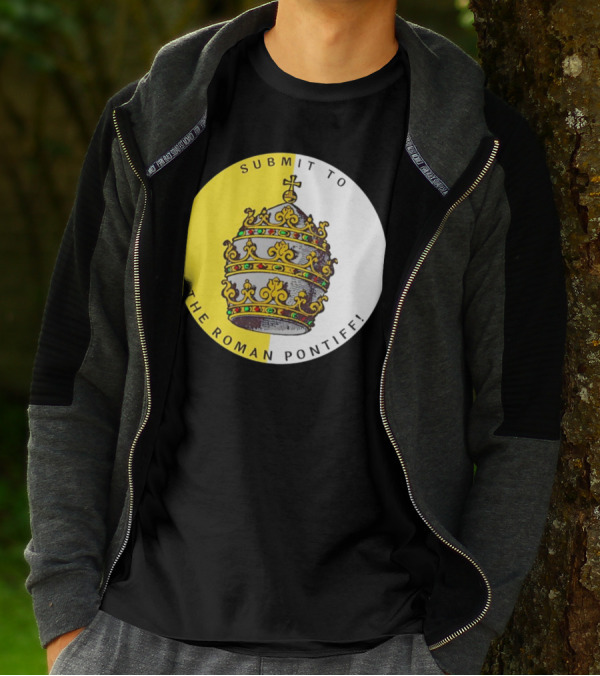 Submit To The Roman Pontiff Triple Tiara Circular Emblem T-Shirt