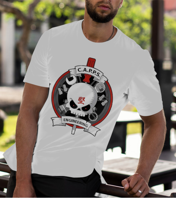 C.A.P.P.S. Engineering Skull With Tools And Red T-Shirt
