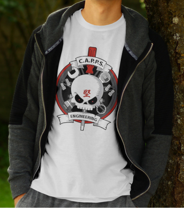 C.A.P.P.S. Engineering Skull With Tools And Red T-Shirt