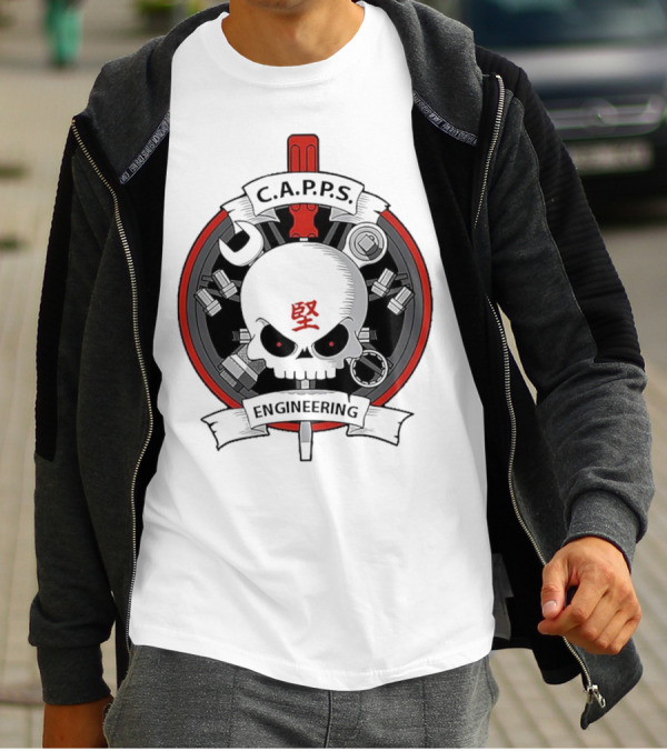 C.A.P.P.S. Engineering Skull With Tools And Red T-Shirt