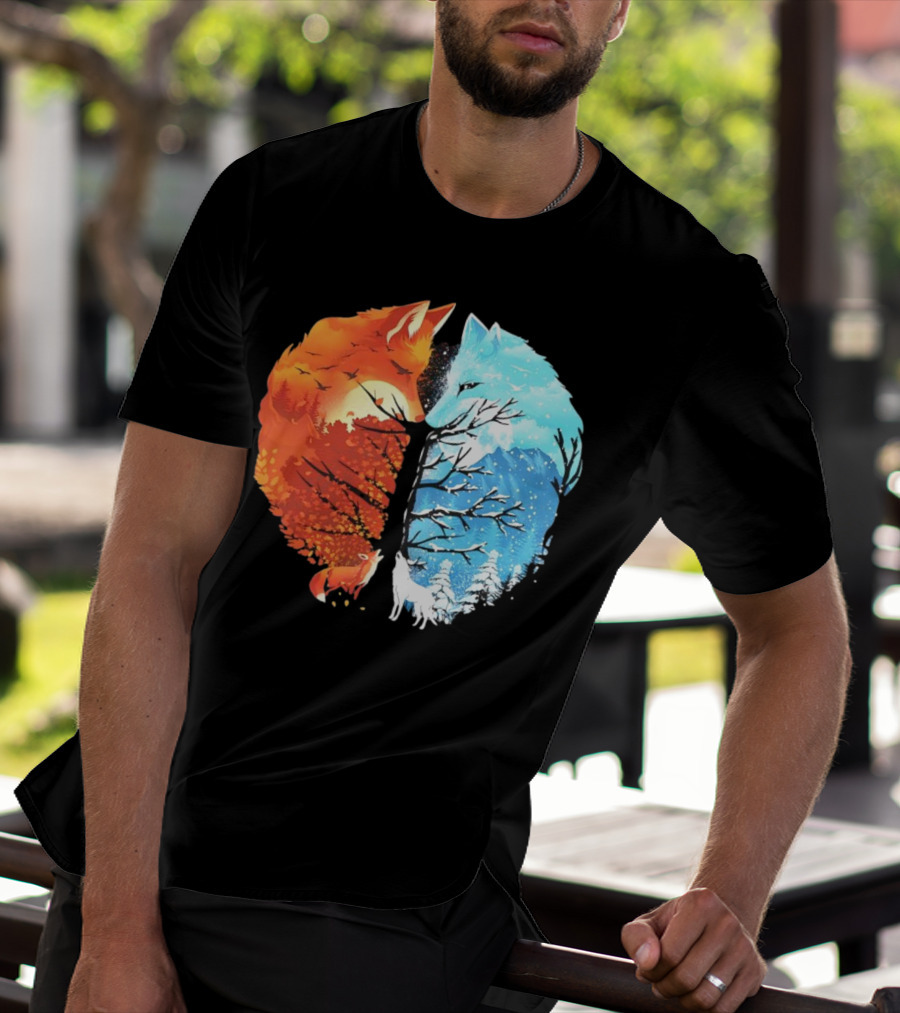 Fire And Ice Fox Dual Seasons Tree T-Shirt