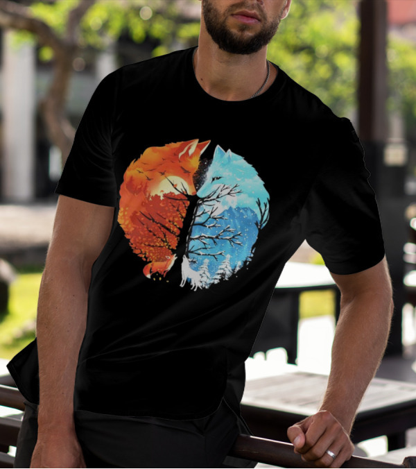 Fire And Ice Fox Dual Seasons Tree T-Shirt