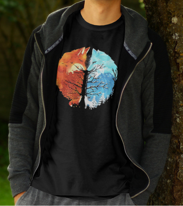 Fire And Ice Fox Dual Seasons Tree T-Shirt