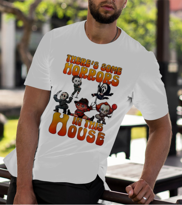 There's Some Horrors In This House Chibi Horror Movie Characters T-Shirt