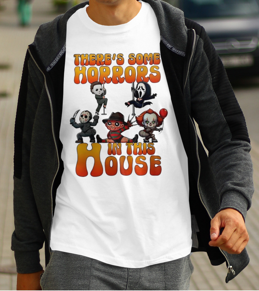 There's Some Horrors In This House Chibi Horror Movie Characters T-Shirt