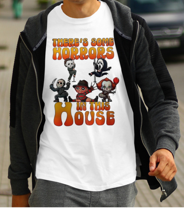 There's Some Horrors In This House Chibi Horror Movie Characters T-Shirt
