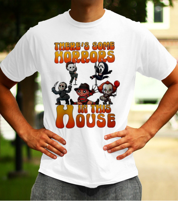 There's Some Horrors In This House Chibi Horror Movie Characters T-Shirt