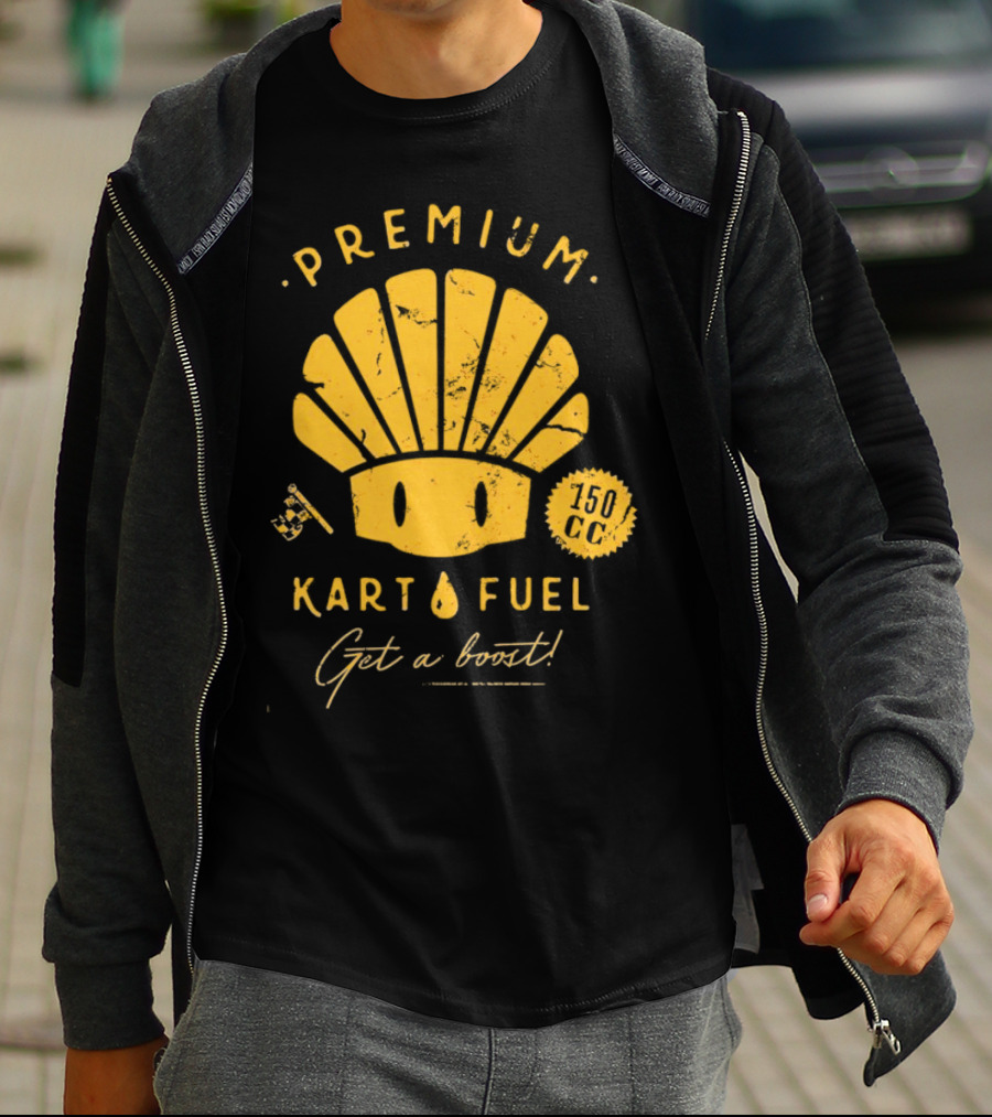 Mario Kart Premium Yellow Shell Kart Fuel 150cc Get A Boost T-Shirt