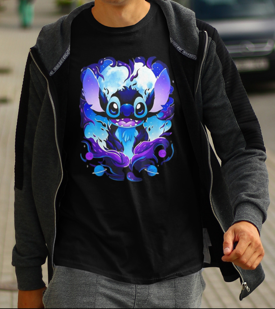 Stitch Experiment 626 Cosmic Darkness Cartoon T-Shirt