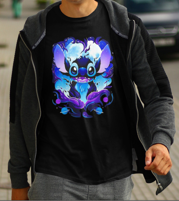 Stitch Experiment 626 Cosmic Darkness Cartoon T-Shirt