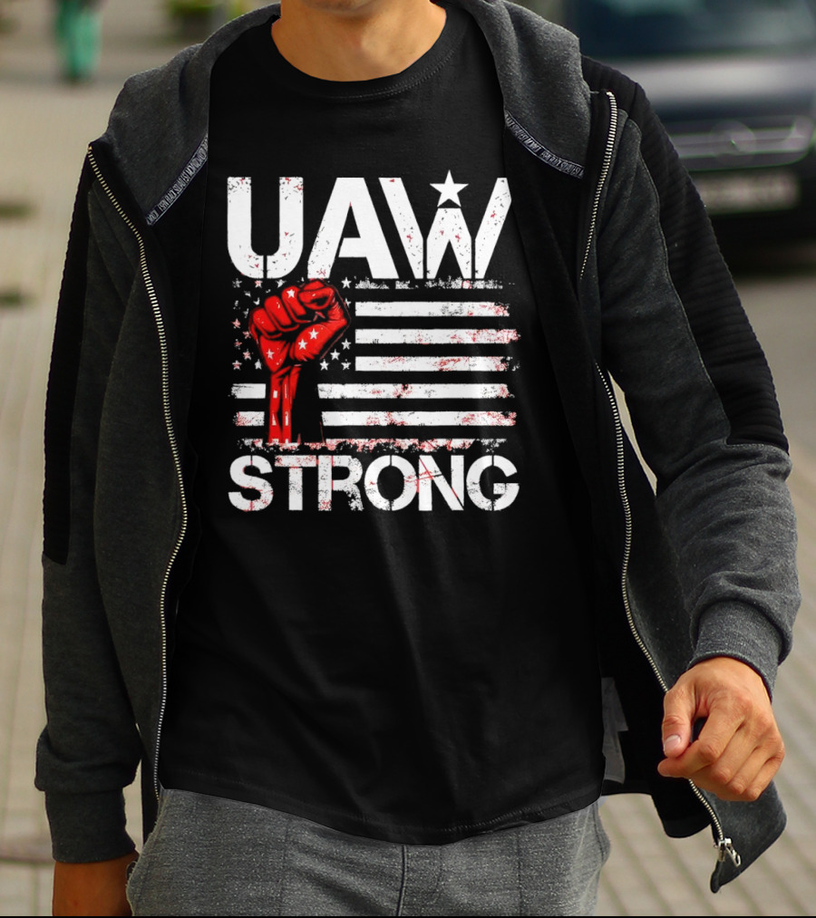 UAW Strong Red Fist American Flag T-Shirt
