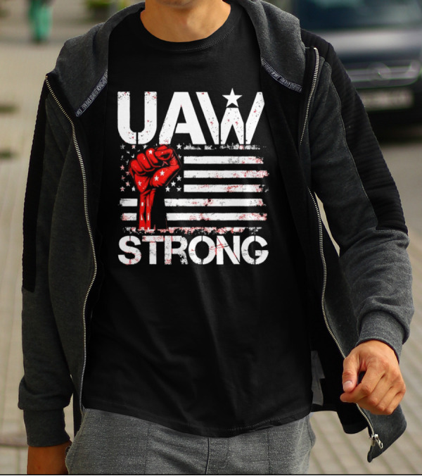UAW Strong Red Fist American Flag T-Shirt