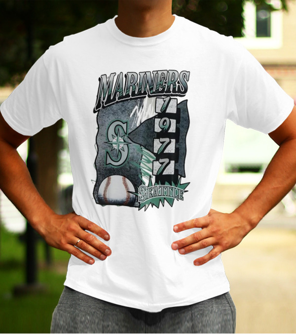 Seattle Mariners 1977 Vintage Overspray Baseball Logo Seattle T-Shirt