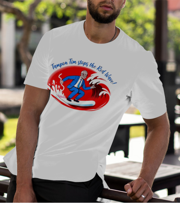 Tampon Tim Stops The Red Wave Surfing Cartoon T-Shirt