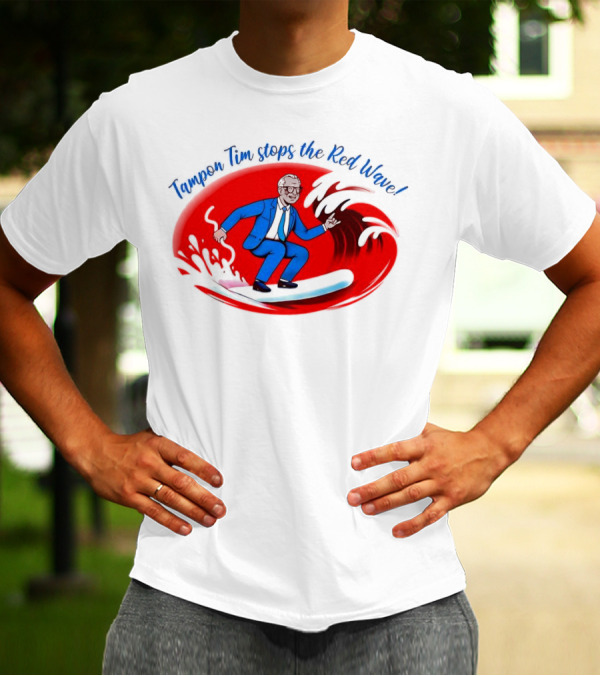 Tampon Tim Stops The Red Wave Surfing Cartoon T-Shirt
