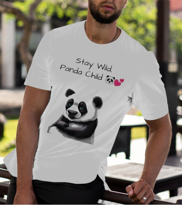 Stay Wild Panda Child Cute Emoji Panda Hearts T-Shirt