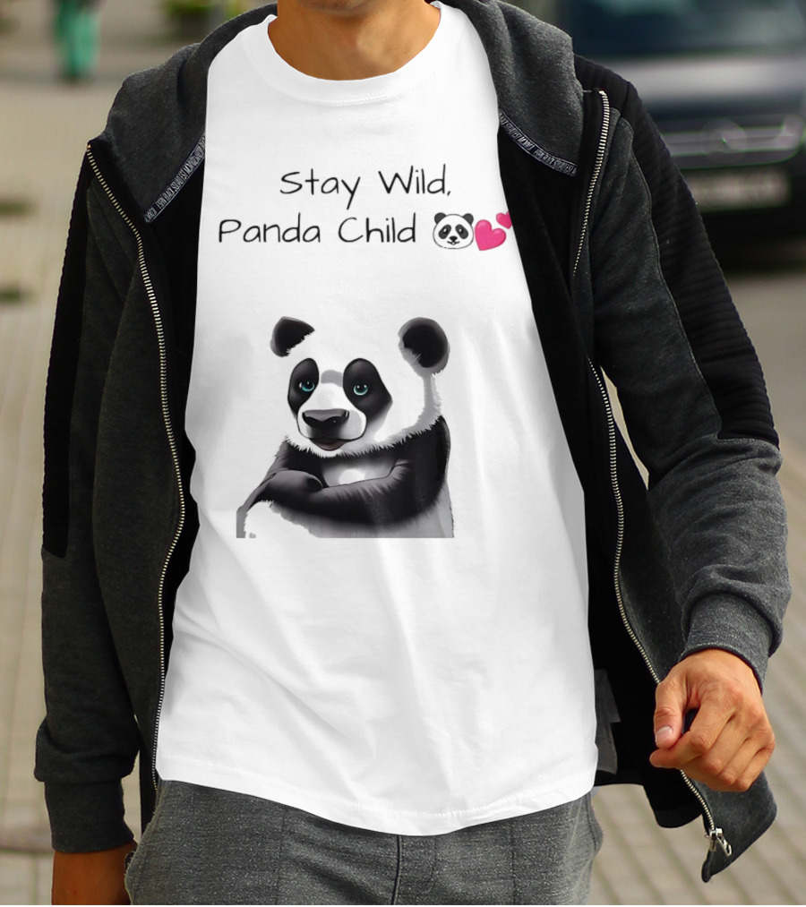 Stay Wild Panda Child Cute Emoji Panda Hearts T-Shirt