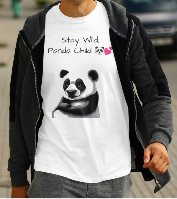 Stay Wild Panda Child Cute Emoji Panda Hearts T-Shirt