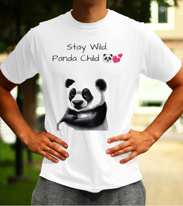 Stay Wild Panda Child Cute Emoji Panda Hearts T-Shirt