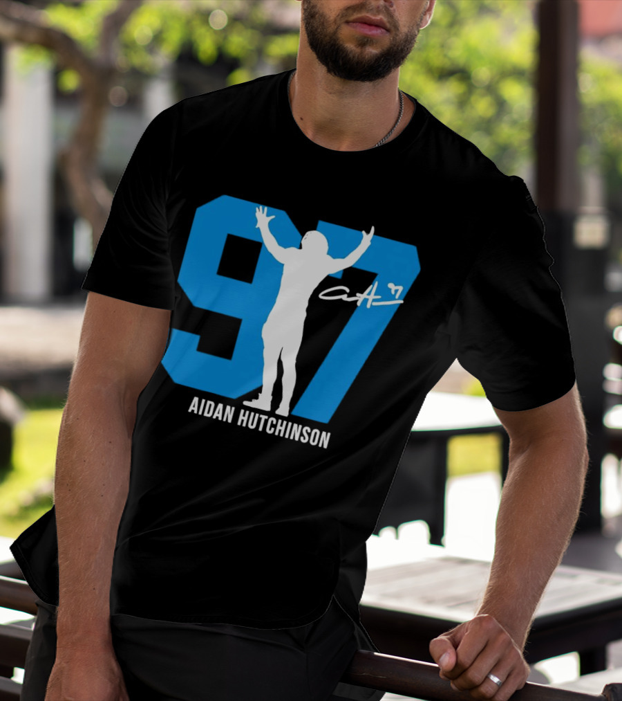 Aidan Hutchinson 97 Detroit Lions Silo Signature T-Shirt