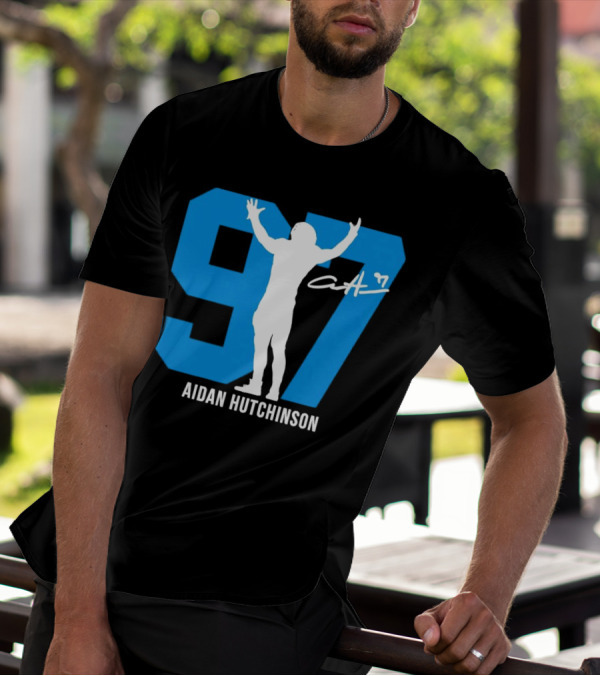 Aidan Hutchinson 97 Detroit Lions Silo Signature T-Shirt