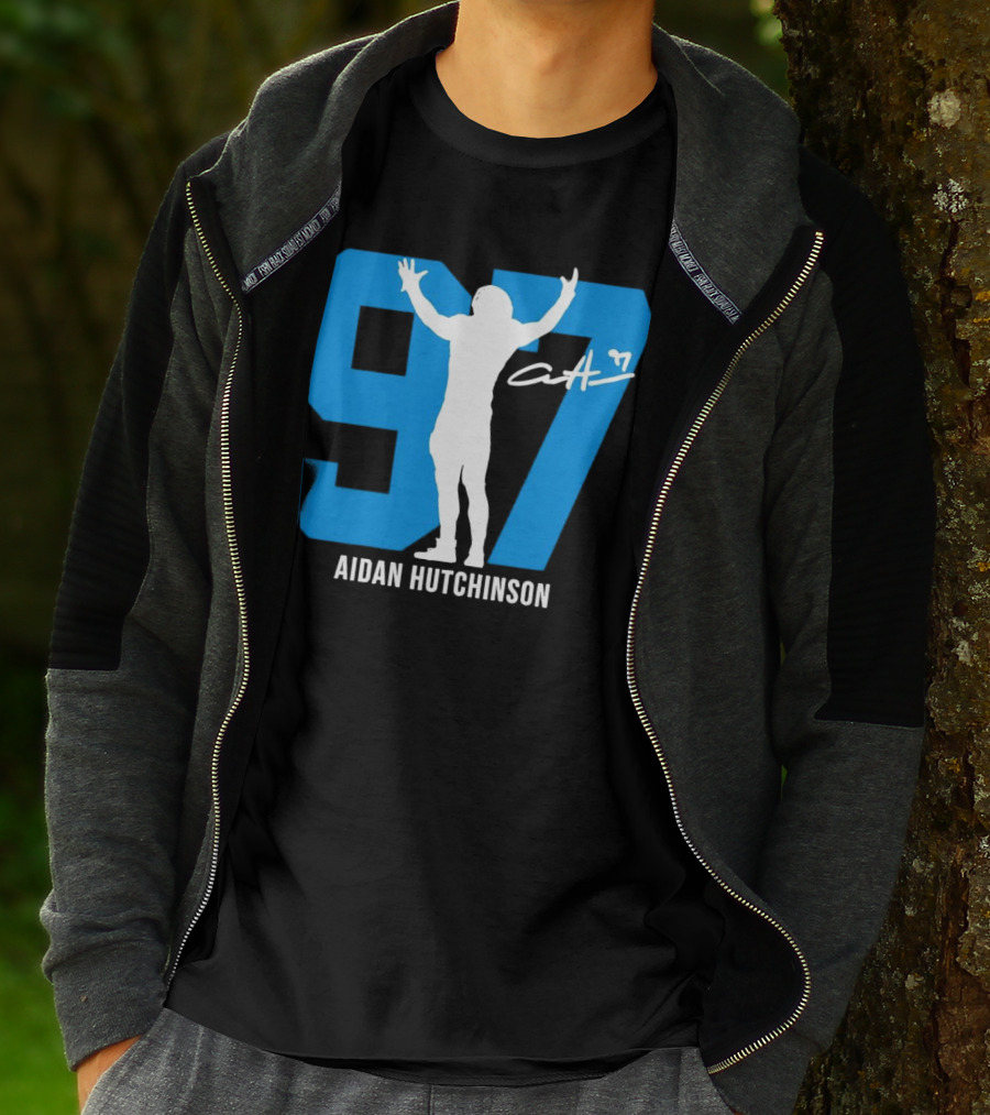 Aidan Hutchinson 97 Detroit Lions Silo Signature T-Shirt