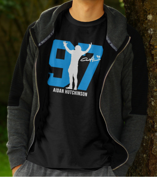 Aidan Hutchinson 97 Detroit Lions Silo Signature T-Shirt
