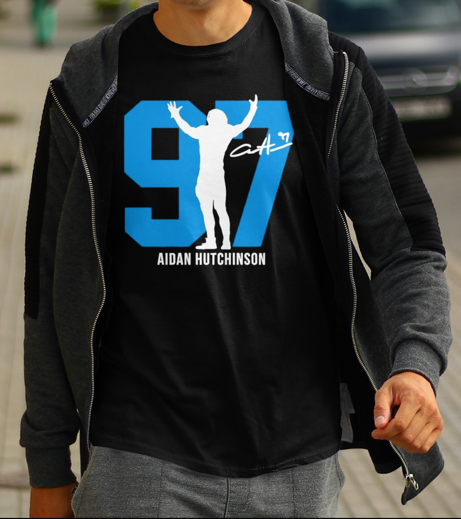 Aidan Hutchinson 97 Detroit Lions Silo Signature T-Shirt