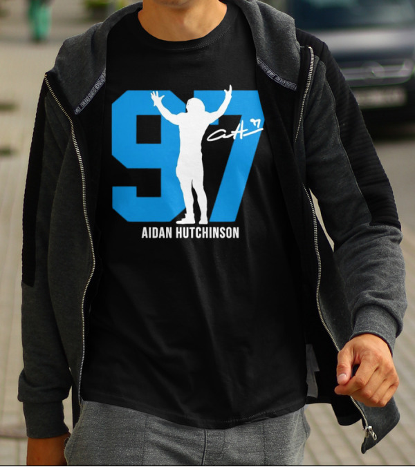Aidan Hutchinson 97 Detroit Lions Silo Signature T-Shirt