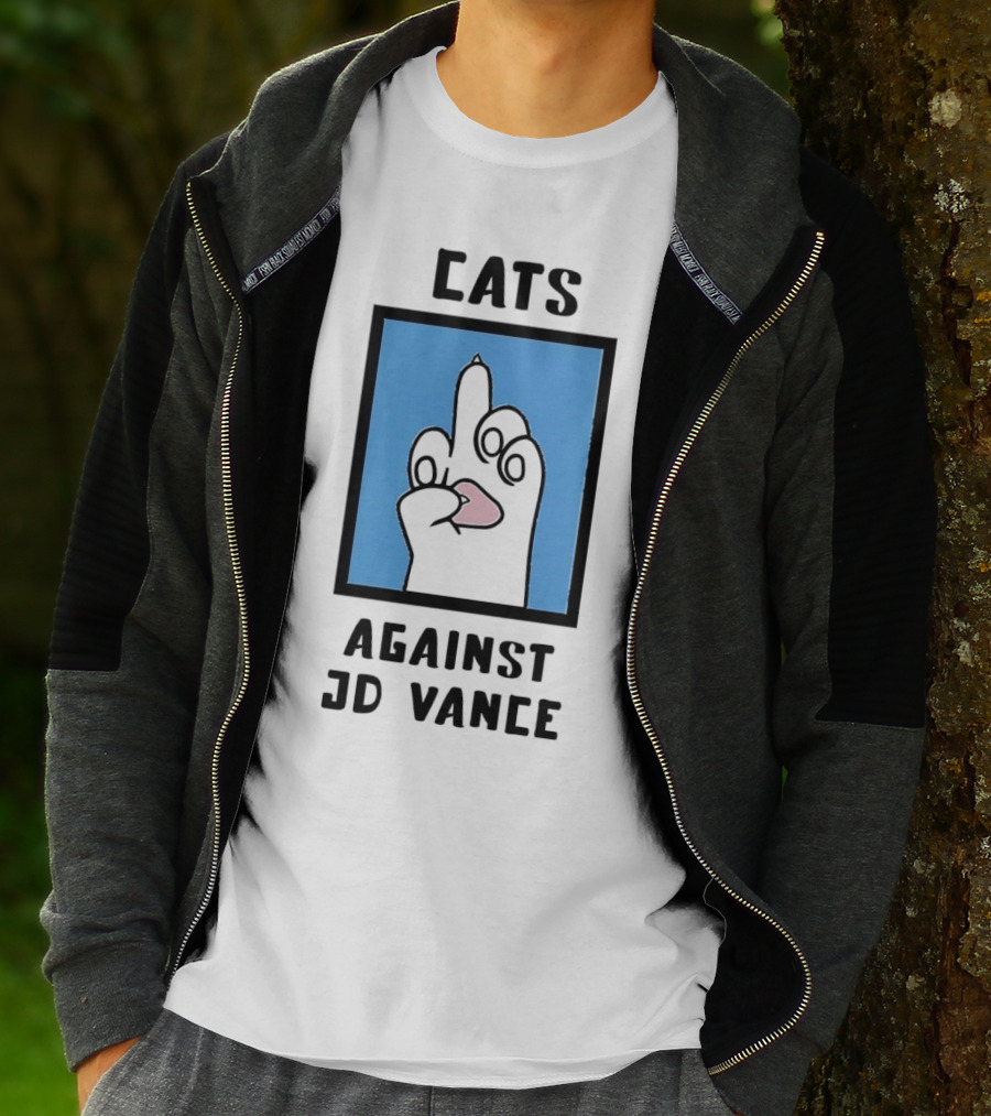 Cats Against JD Vance Middle Finger Paw Drawing T-Shirt