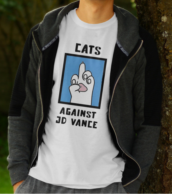 Cats Against JD Vance Middle Finger Paw Drawing T-Shirt