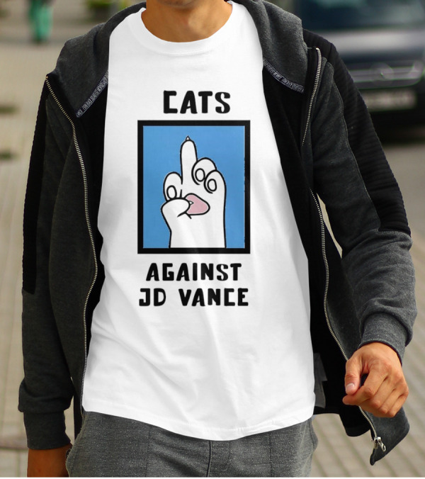 Cats Against JD Vance Middle Finger Paw Drawing T-Shirt