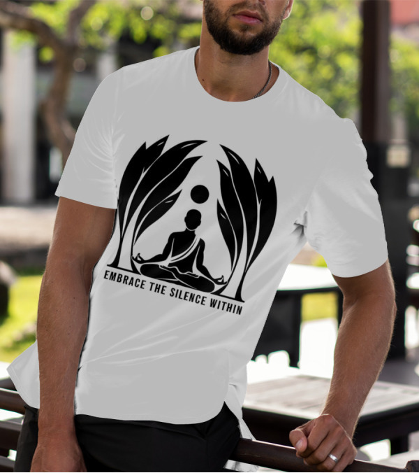 Embrace The Silence Within Meditation Silhouette And Enigmatic Leafy Eyes T-Shirt