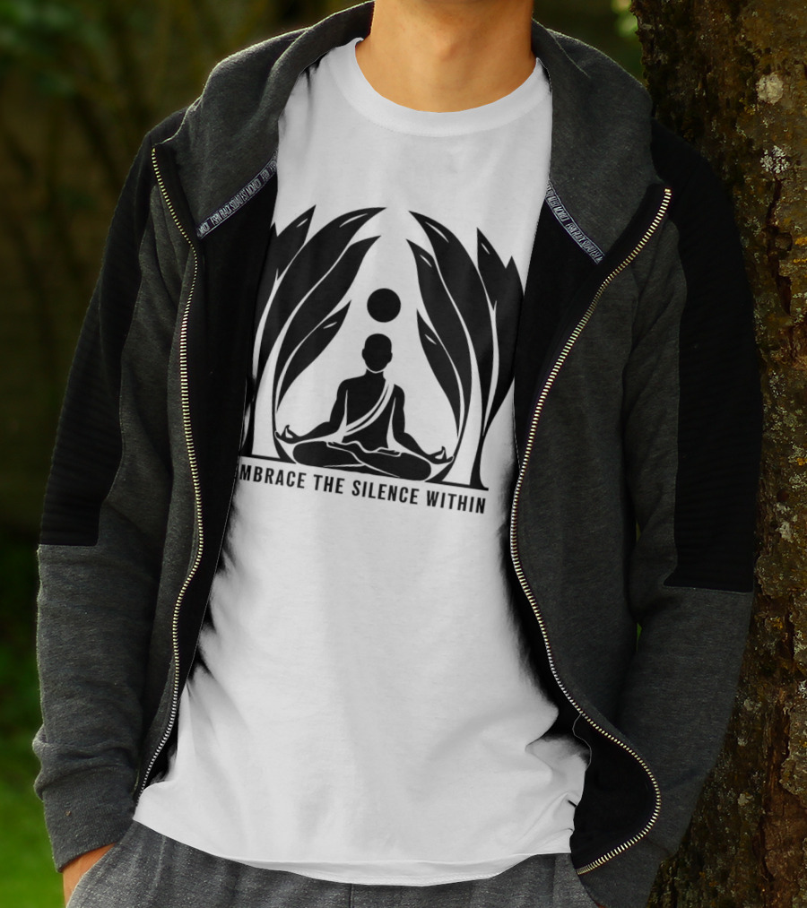 Embrace The Silence Within Meditation Silhouette And Enigmatic Leafy Eyes T-Shirt