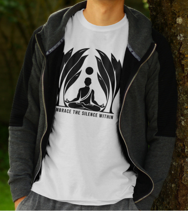Embrace The Silence Within Meditation Silhouette And Enigmatic Leafy Eyes T-Shirt