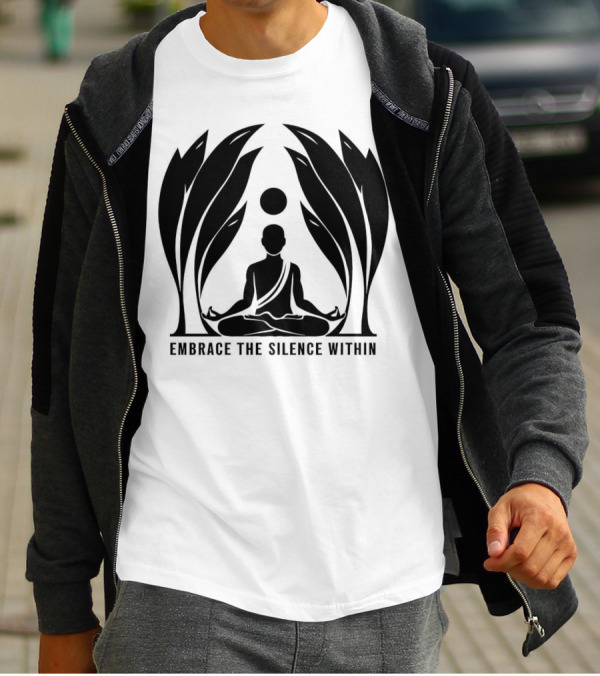 Embrace The Silence Within Meditation Silhouette And Enigmatic Leafy Eyes T-Shirt