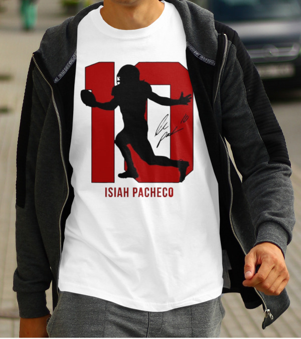 Isiah Pacheco Number 10 Kansas City Chiefs Silo Signature Action T-Shirt