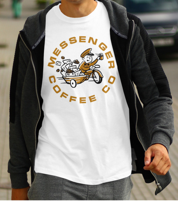 Messenger Coffee Co Joe Gatto Mailman With Coffee Cup T-Shirt