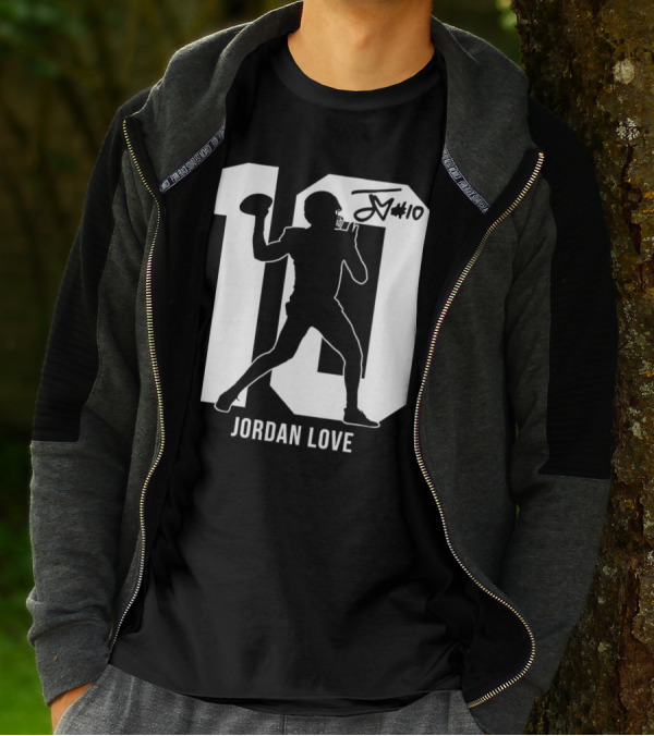 Jordan Love Green Bay Packers Number 10 Silhouette Signature T-Shirt