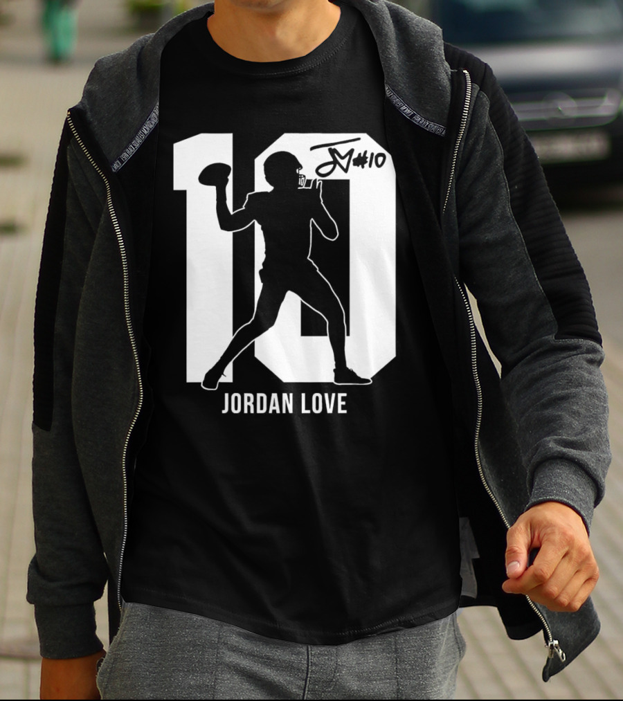 Jordan Love Green Bay Packers Number 10 Silhouette Signature T-Shirt
