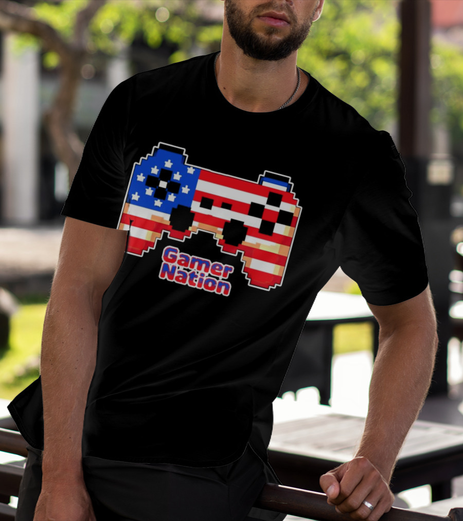 American Flag Pixel Art Gamer Nation Controller T-Shirt