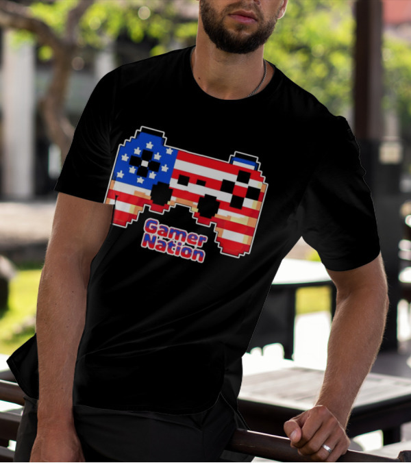 American Flag Pixel Art Gamer Nation Controller T-Shirt