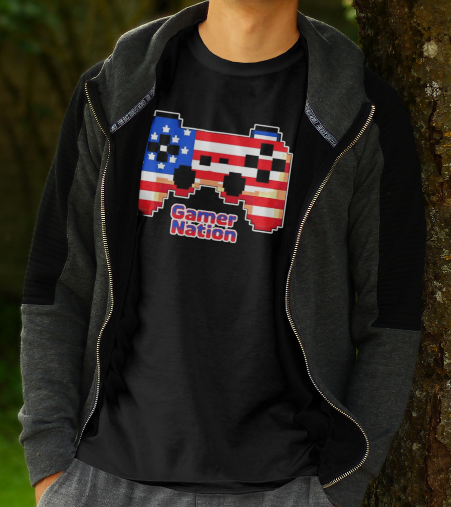 American Flag Pixel Art Gamer Nation Controller T-Shirt
