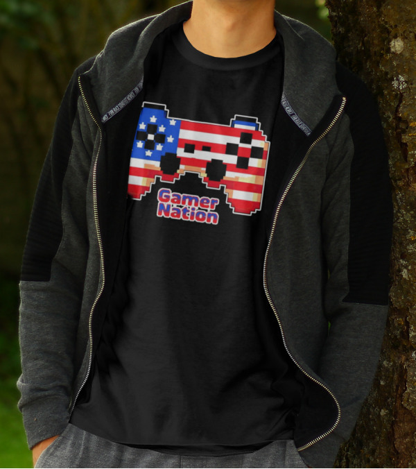 American Flag Pixel Art Gamer Nation Controller T-Shirt