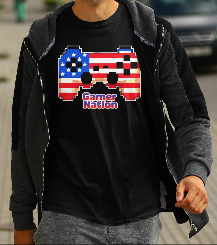 American Flag Pixel Art Gamer Nation Controller T-Shirt