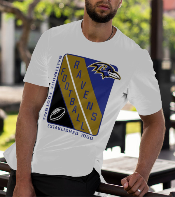 Baltimore Ravens Football Established 1996 Shield Logo Ravens Head T-Shirt