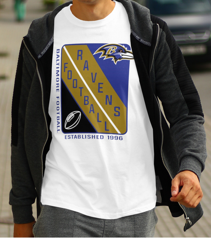 Baltimore Ravens Football Established 1996 Shield Logo Ravens Head T-Shirt
