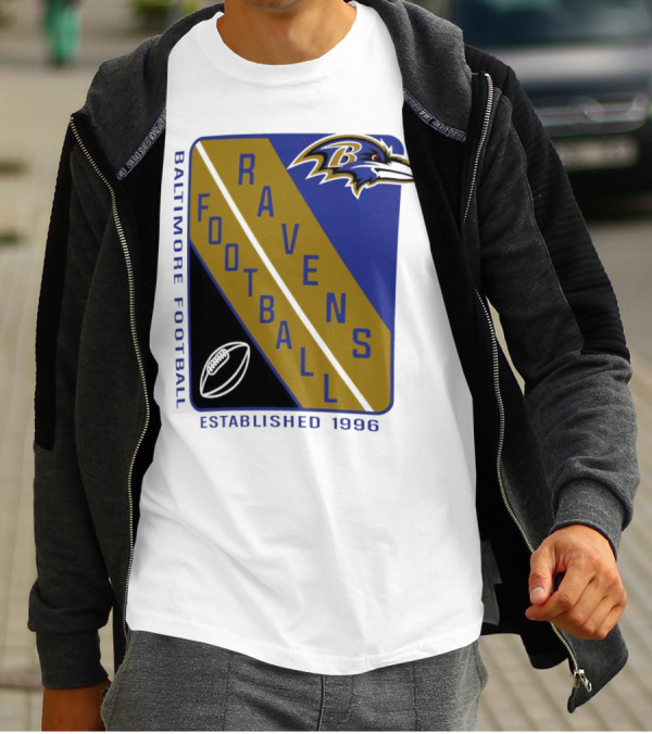 Baltimore Ravens Football Established 1996 Shield Logo Ravens Head T-Shirt